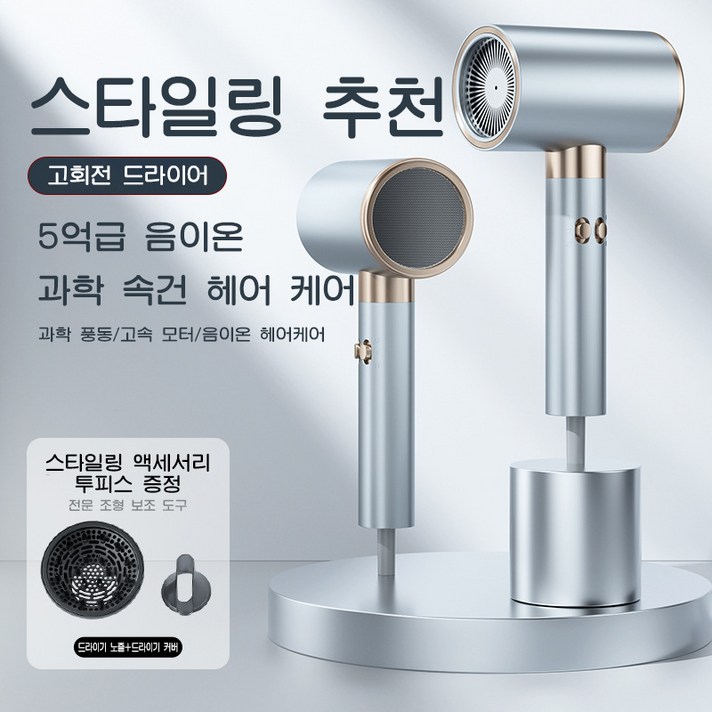 PYHO 최고급형 음이온 드라이기 저소음 고출력 2200w, 실버크렉