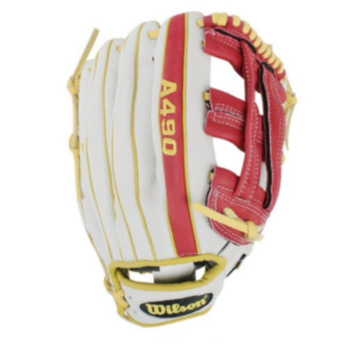 윌슨 A490 KR 12인치 우투용 야구글러브 WTA04KR17RP 12AA, 화이트 + 레드