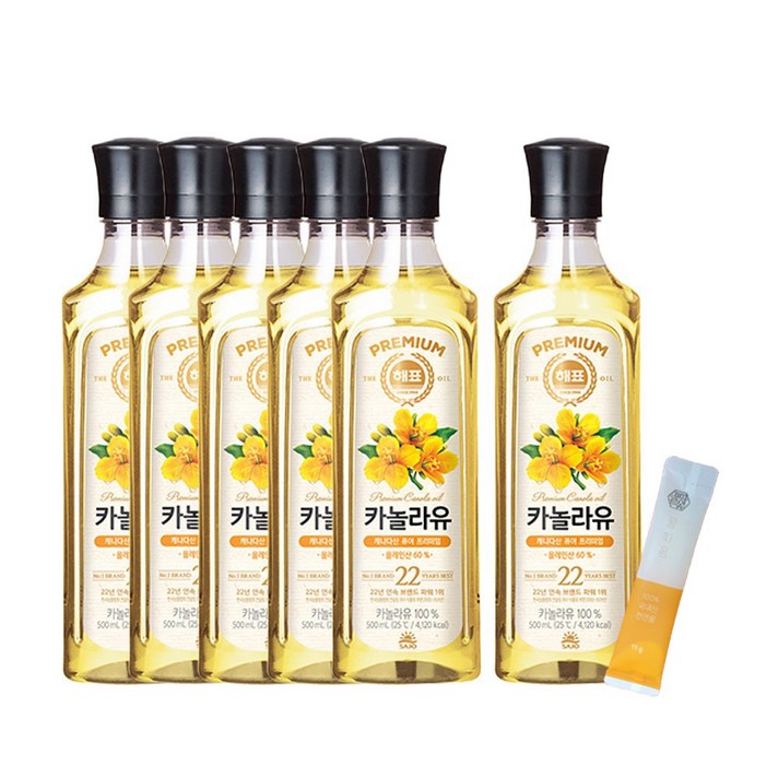 해표 카놀라유 500ml 6개 + 꿀따옴 꿀스틱 1개, 해표 카놀라유 500ml 6개 + 꿀스틱 1개