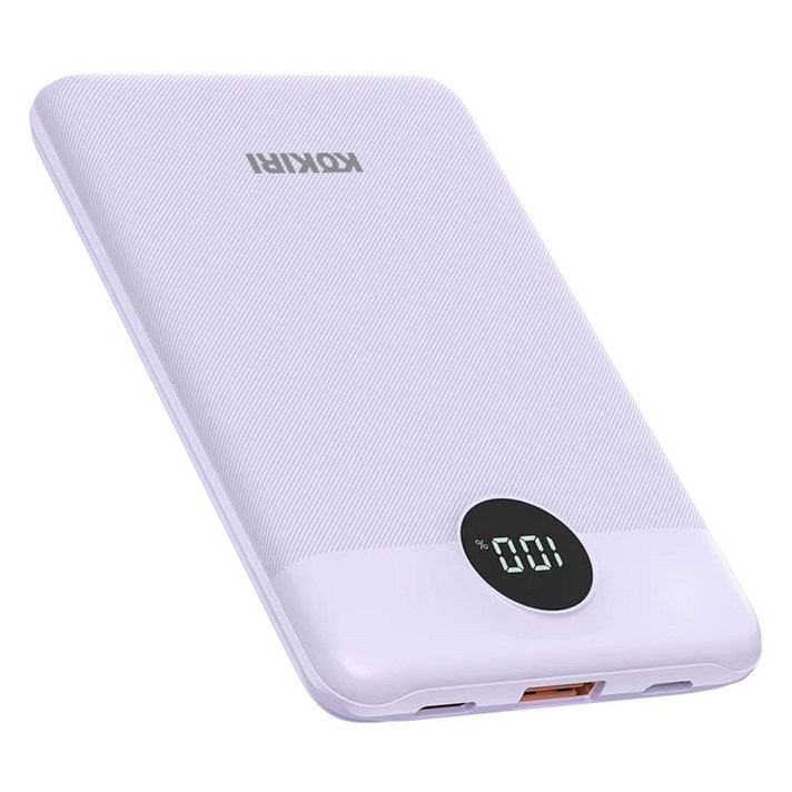 코끼리 미니 고속충전 LCD 잔량표시 PD 22.5W 고속 10000mAh C타입+USB 2포트 보조배터리, 퍼플, KPB-RM10P1A1