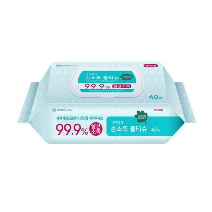 그린핑거 손소독 물티슈 캡형 40매, 10팩