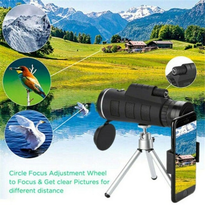 고배율 망원경 단안경 40x60 Hd Starscope 전화 카메라 스마트 폰 홀더가있는 줌 렌즈 삼각대 캠핑을위한 방수 스타 범위 콘서트 단망경, 검정