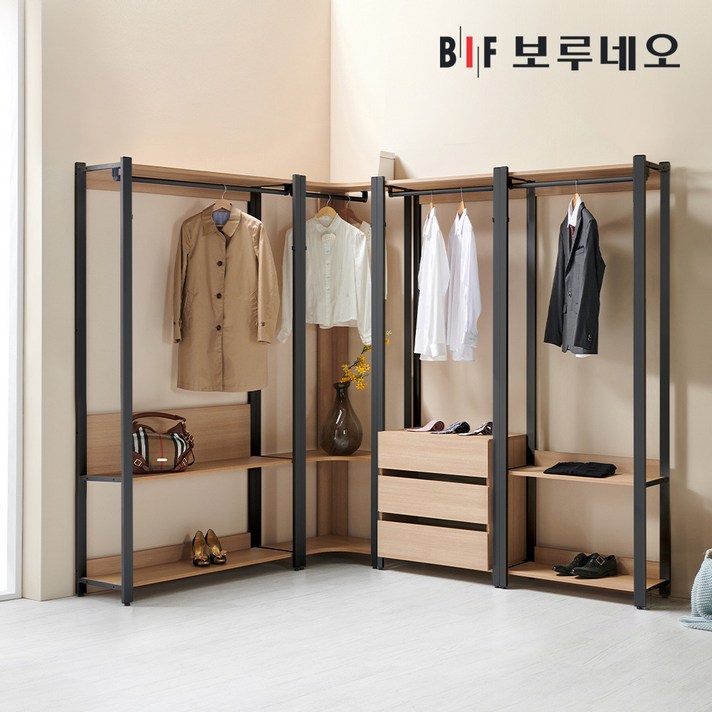 보루네오 슈랑크 드레스룸 시스템장 행거 옷장 철제 인테리어 시스템 맞춤 가구 안방, 02_800 1단 행거형, 화이트&오크