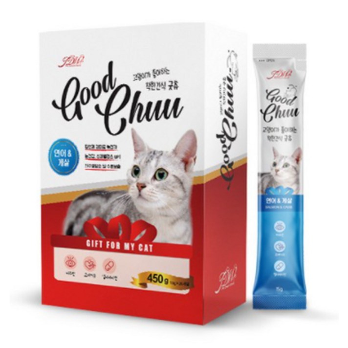 굿츄 고양이 착한 간식 연어 15g, 연어 + 게살 혼합맛, 30개