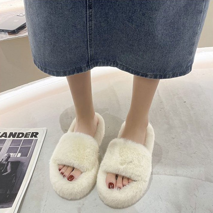 순이들 여성 인조 밍크 털 겨울 슬리퍼
