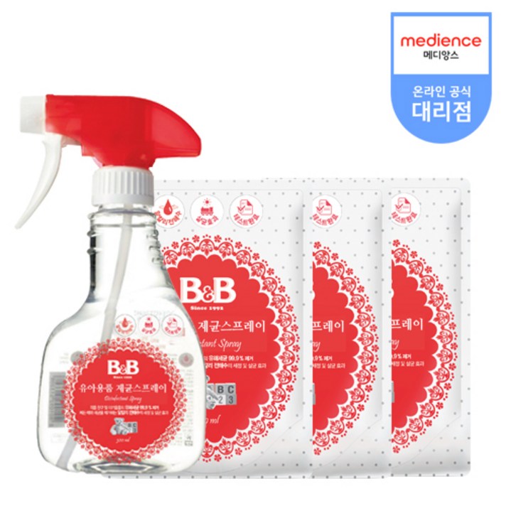 비앤비 제균스프레이 용기 300ml + 리필 250ml x 3, 1세트