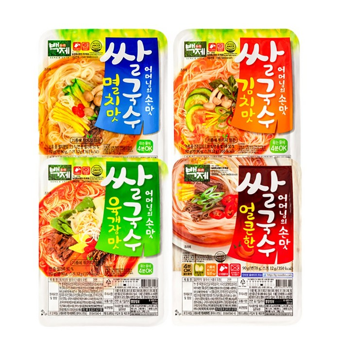 백제 멸치맛 9개+김치맛 7개+육개장맛 7개+얼큰한맛 7개, 92g, 30개