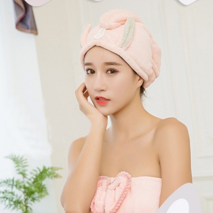 도톰하고 귀여운 토끼 헤어드라이 타월, 연그린, 1개