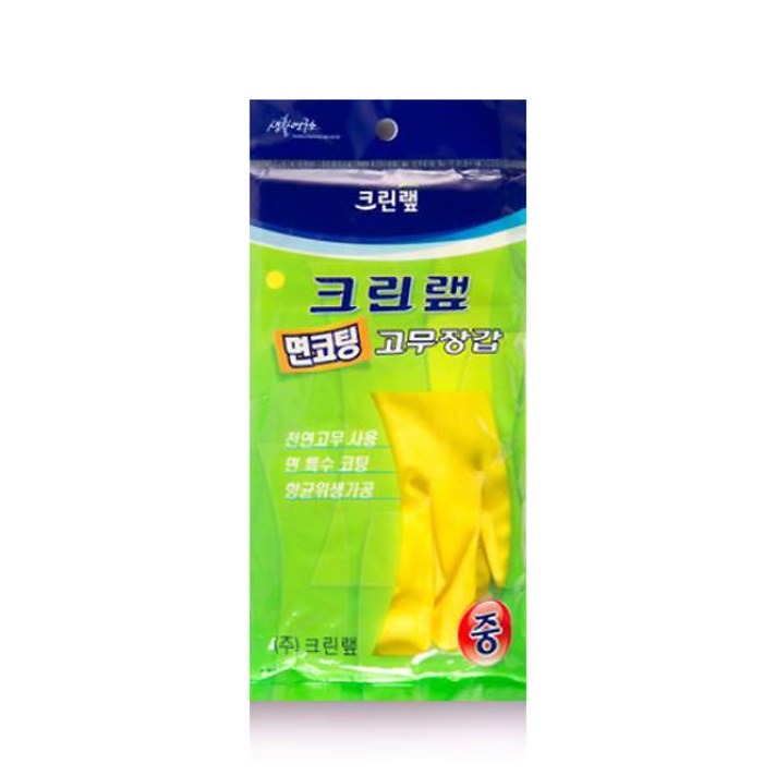 크린랲 면코팅 고무장갑 중, 노랑, 5개