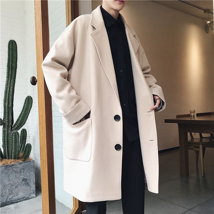 모직 코트 남자 겨울 트렌드 두꺼운 보온 모직 트렌치코트 루즈핏