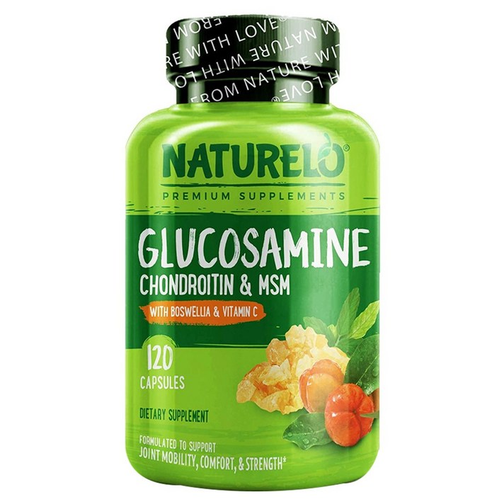 Naturelo Glucosamine Chondroitin MSM 네츄렐로 글루코사민 콘드로이틴 보스웰리아 비타민 C 120정, 1개
