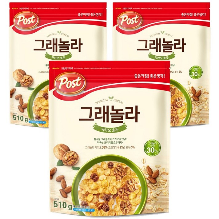 동서 포스트 카카오 호두 그래놀라, 3개, 510g