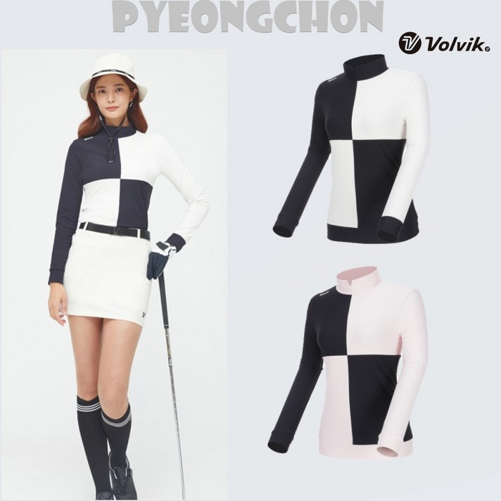 볼빅 여성용 골프 사각배색 하이넥 티셔츠 VLTSL905