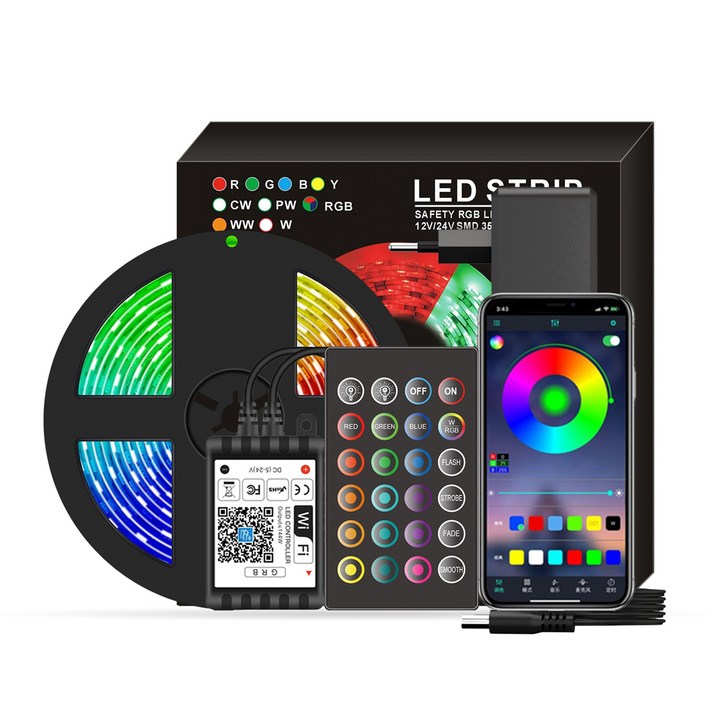 Decdeal 와이파이 지능형 LED 가벼운 스트립 세트 5050RG, 블랙5m