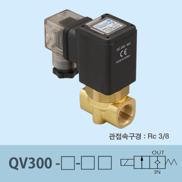 신영제어기 유체제어밸브 QV300-7 Rc3/8 (오리피스 7mm 다목적용 2포트 고속응답 세미직동 포핏형), -1L AC110V, 브라켓 없음, 1개