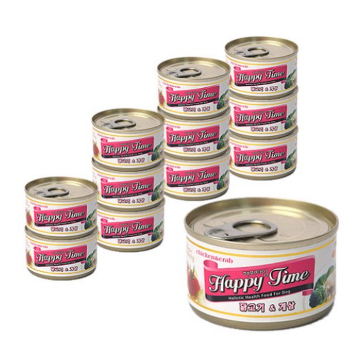 해피타임 강아지 간식캔 100g, 닭고기 + 게살 혼합맛, 12개