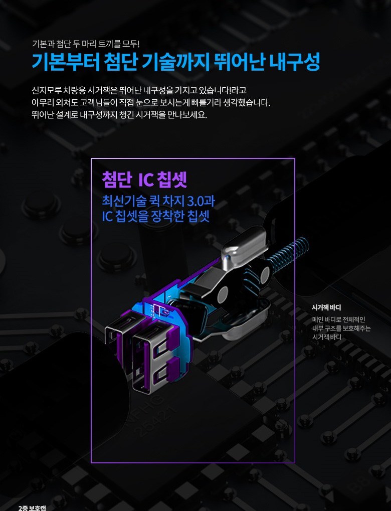 신지모루 고속충전 퀄컴3.0 듀얼포트 차량용 충전기, 혼합색상