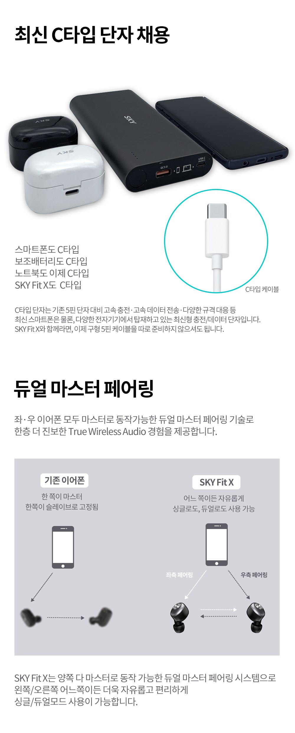 SKY 핏 엑스 10시간 연속 재생 무선 블루투스 5.0 이어폰, IM-A110, 스틸 블랙