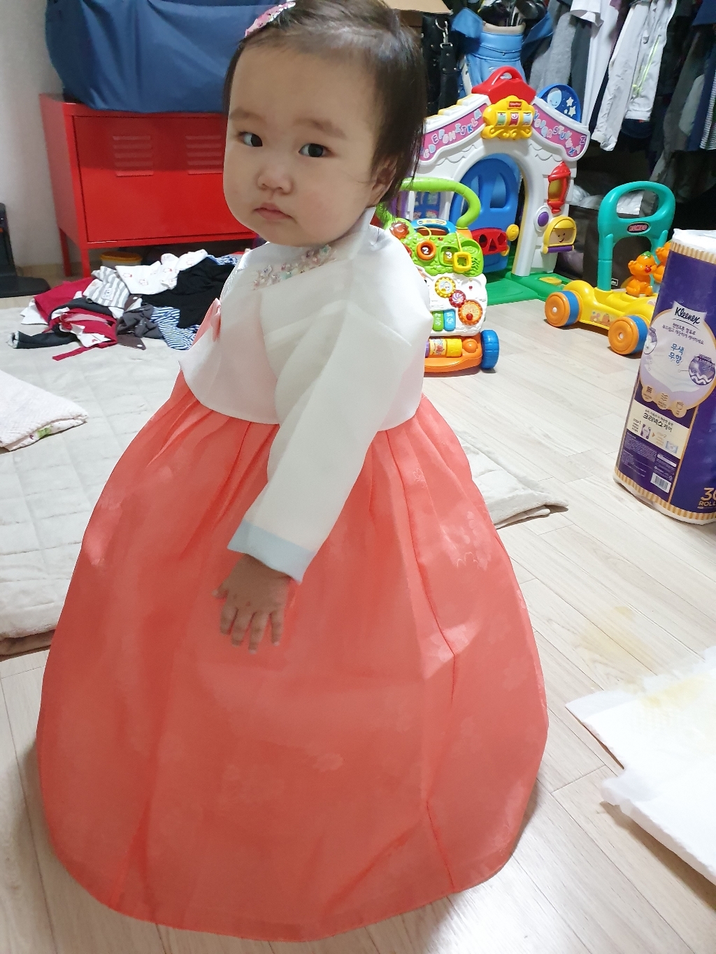 아가명주 여아용 들꽃포포 한복