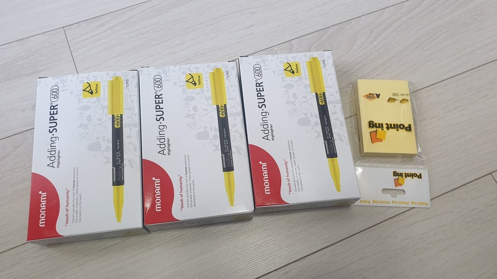 모나미 에딩슈퍼 형광펜 600 투코비 스티키 메모패드 노랑
