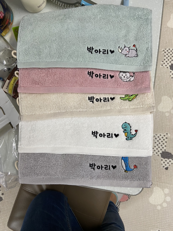 야자수샵 KC인증 이름자수 어린이집 캐릭터 고리수건 5매세트 핸드타월 리뷰 후기