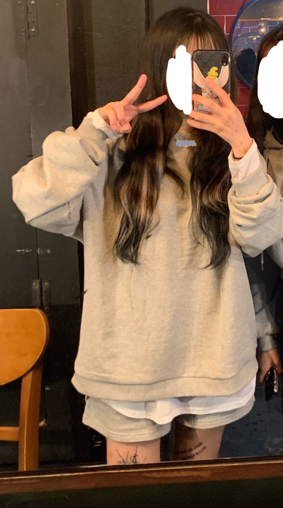 티데일리 꾸안꾸 트레이닝 여성용 오버핏 맨투맨 반바지 상하의