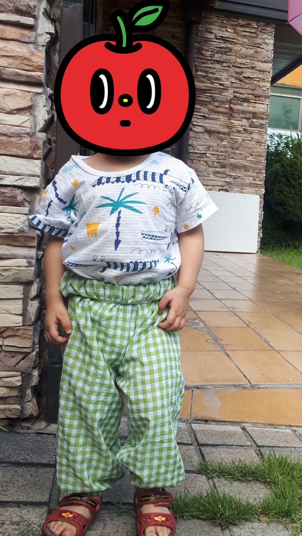 뽀뽀뽀 유아 여름 아동 체크 고쟁이 바지 소세지 냉장고바지