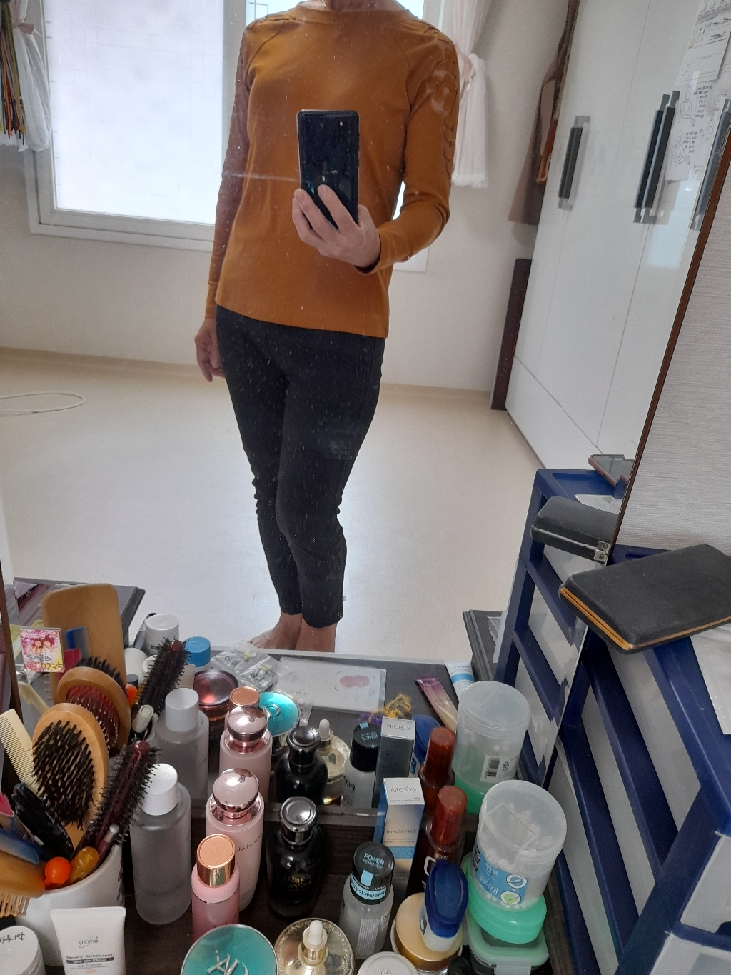 데일로엔 여성용 레이스 소매 기본핏 긴팔 티셔츠