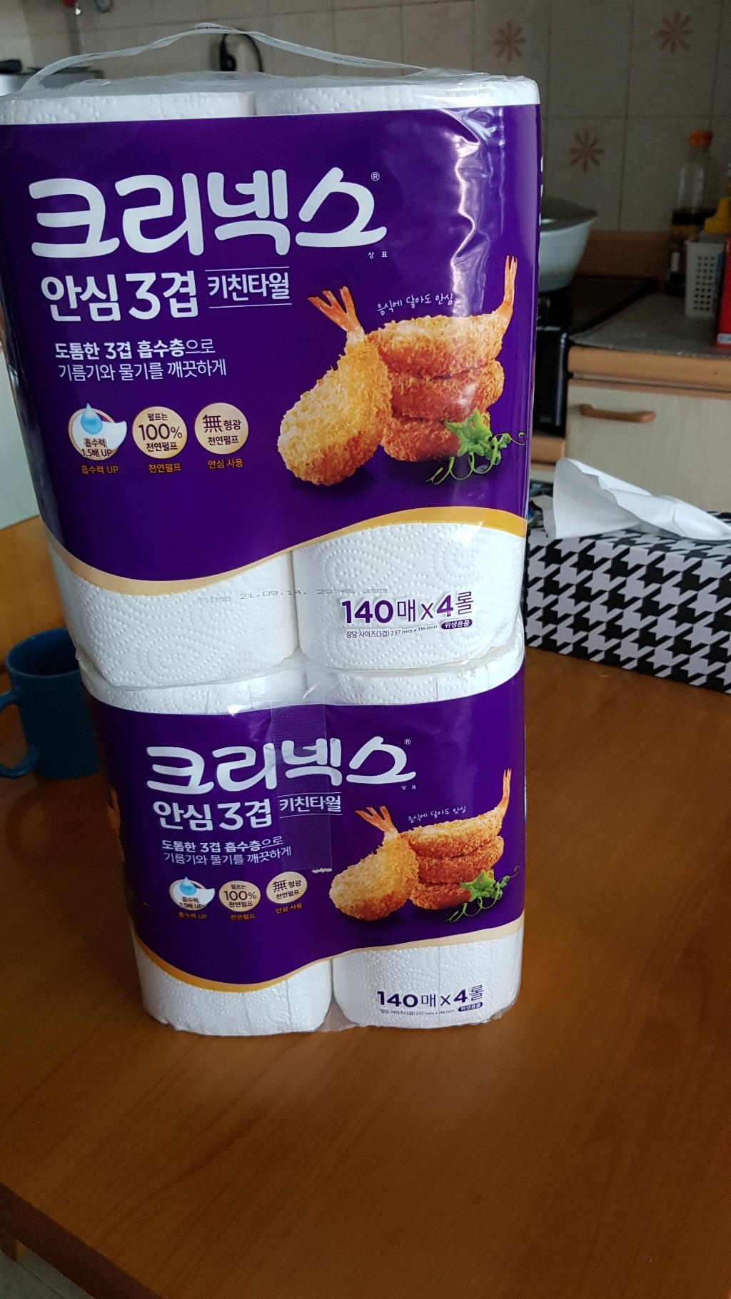 크리넥스 프리미엄 안심 3겹 천연펄프 키친타올 140매