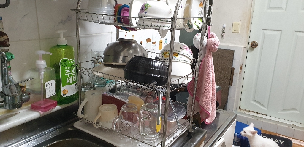 에스파스 일체형 식기건조대 3단 반투명쟁반