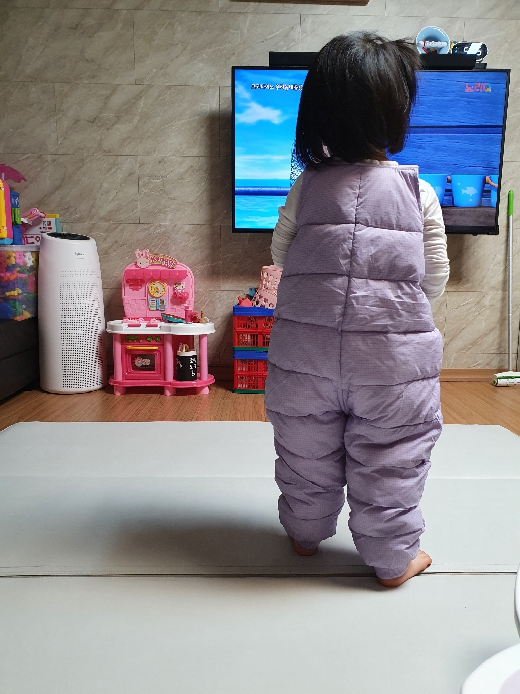 골든래빗 아동용 모눈 패딩 멜빵 팬츠