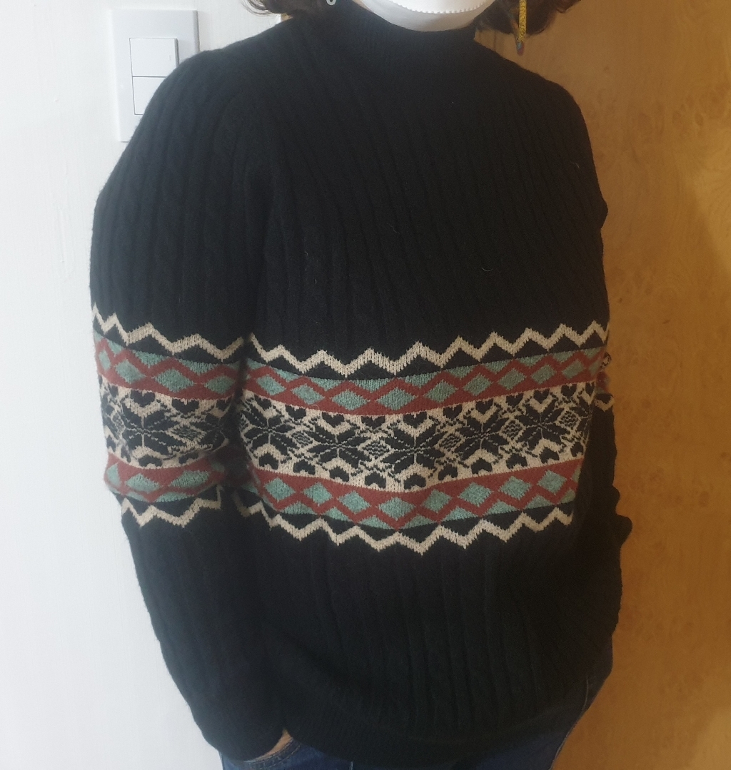 데일로엔 여성용 복고풍 자카드 물결짜임 여성 반폴라 니트