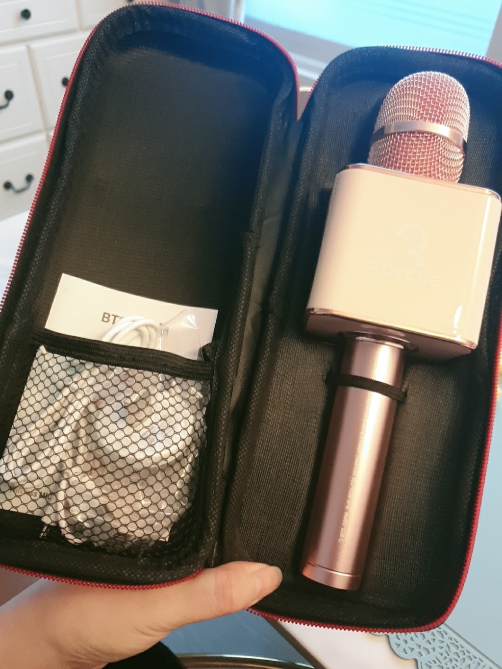 로이체 휴대용 블루투스 무선 노래방 마이크 미러볼 파우치
