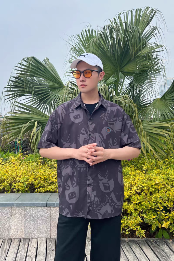 남성 반팔 셔츠 여름 풀 프린트 패셔너블 셔츠