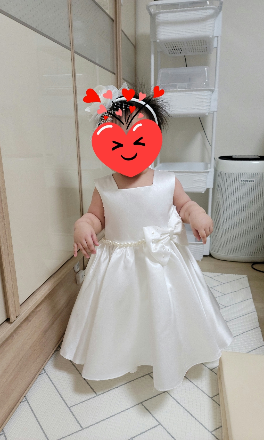 여아용 투리본 새틴 드레스
