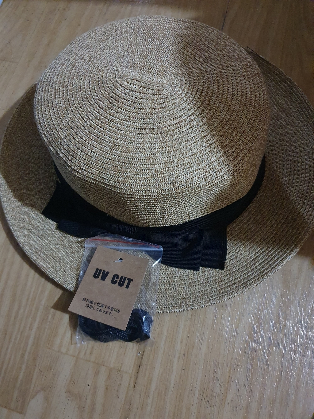 에브리테일 리본 플랫 라피아 모자 바캉스 여름모자
