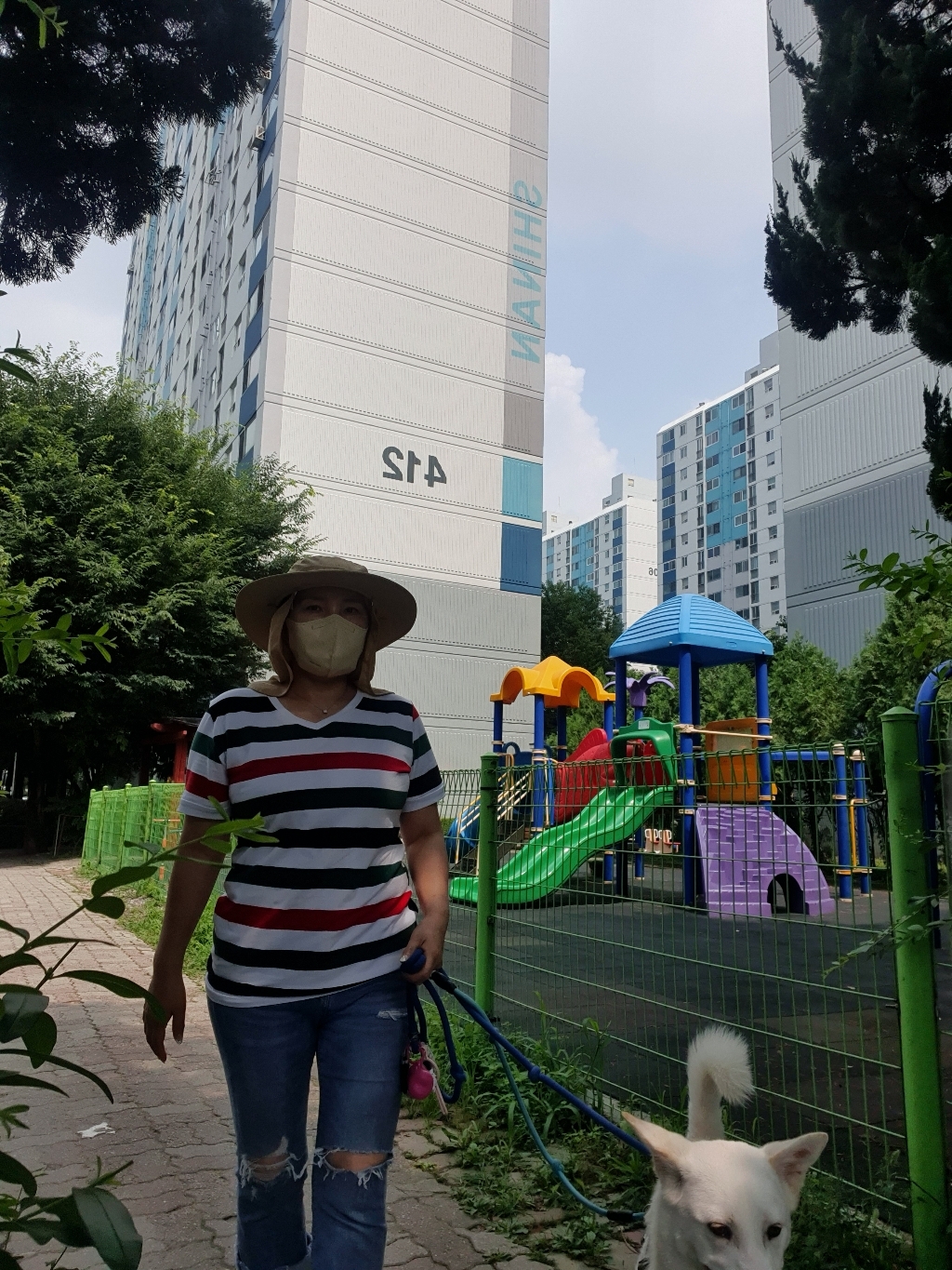 100153C 줄무늬 스트라이프 브이넥 여성 반팔 티셔츠