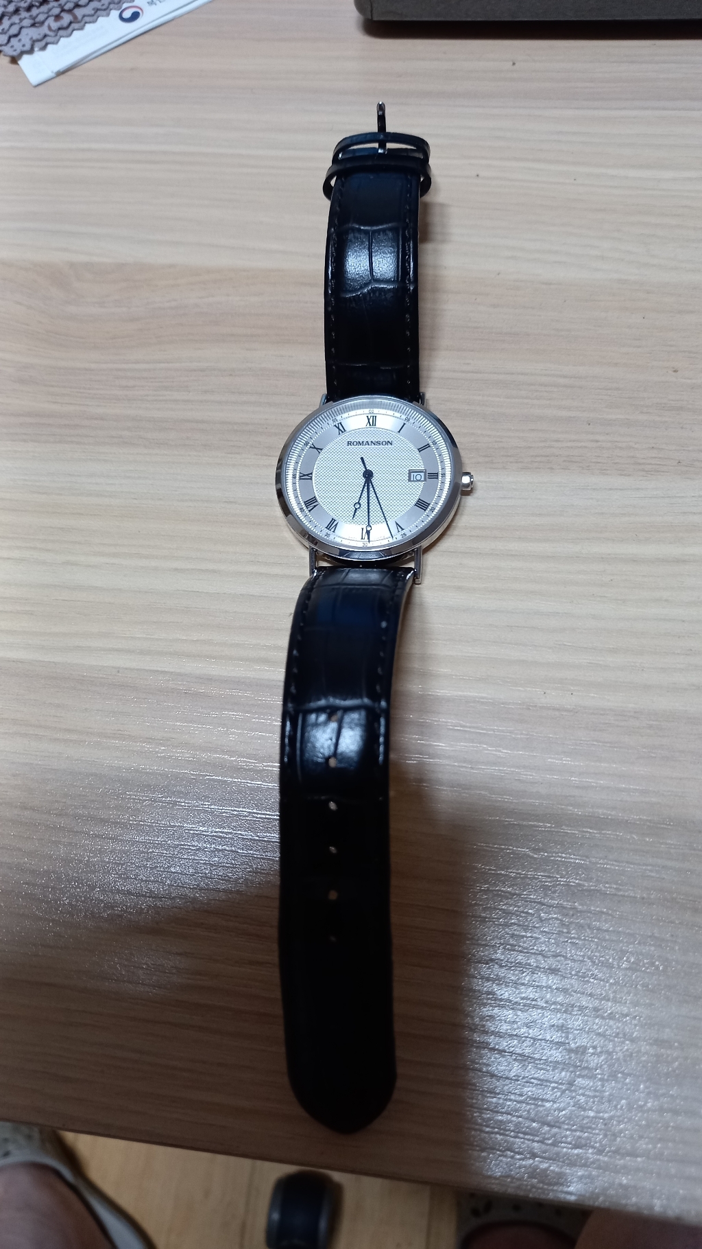 로만손 카이로스 클래식 DATE 블랙 가죽시계 RWTD1B2400WHWH0