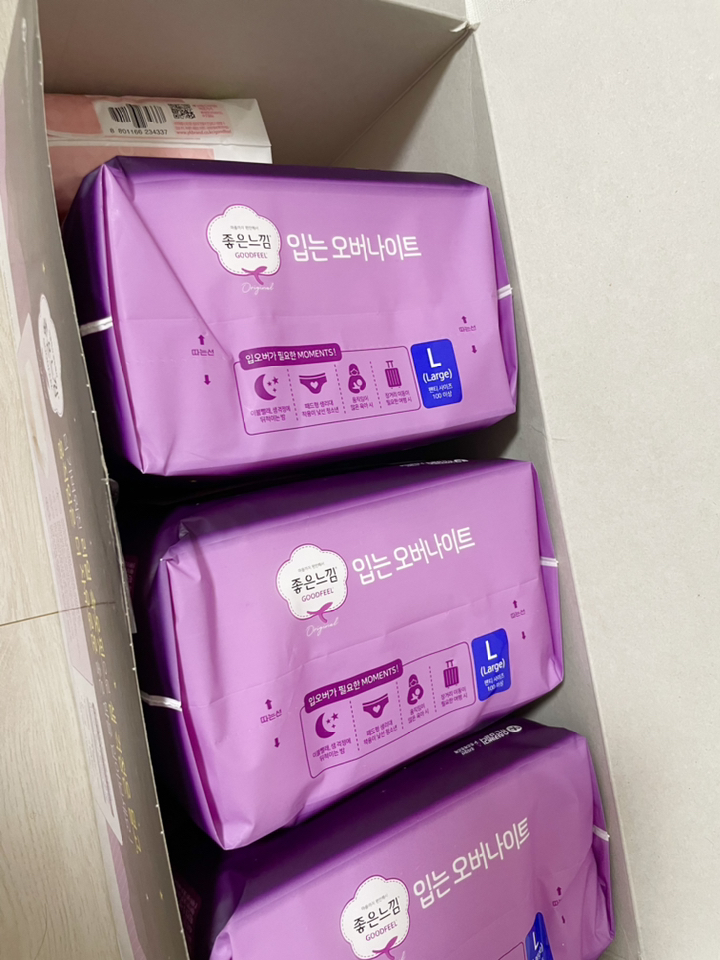 좋은느낌 입는 오버나이트 팬티형 생리대 3개 에어핏쿠션 중형 날개형