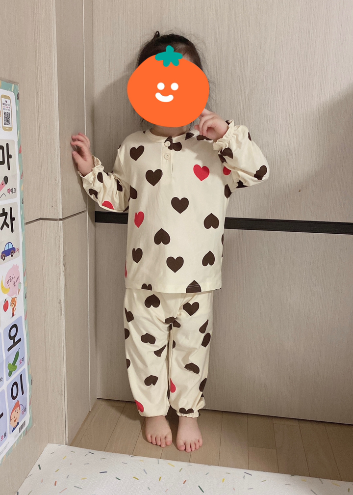 유니프랜드 여아용 피치웜 빅하트 수면잠옷 상하