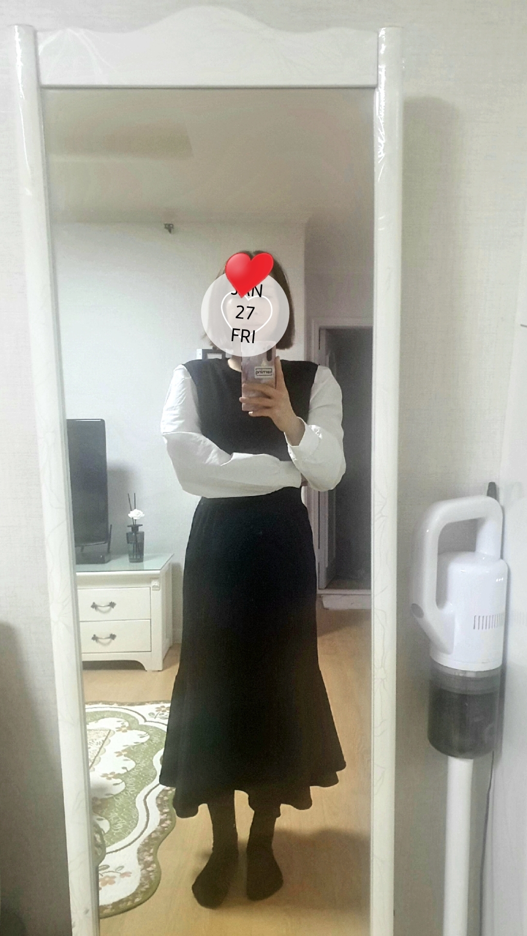 이힝 단정 퍼프소매 밴딩 긴팔 머메이드 롱원피스