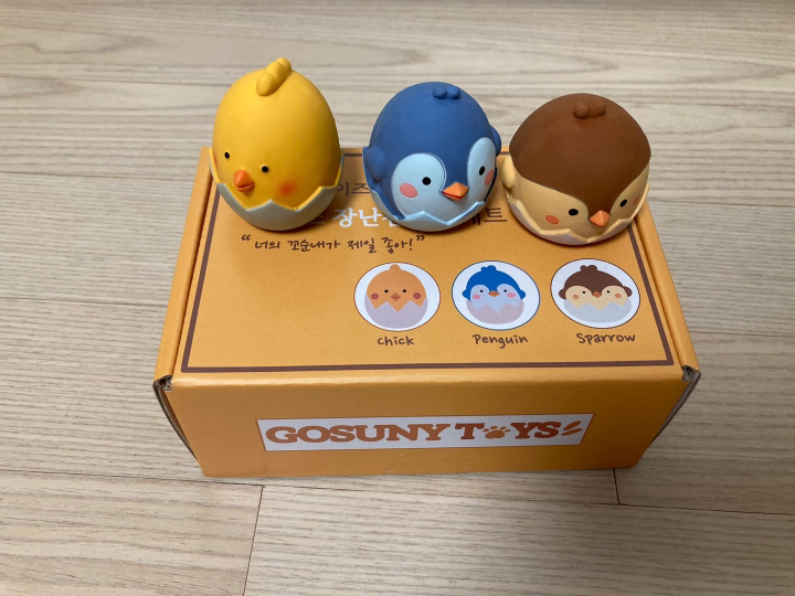 꼬수니토이즈 강아지 에그패밀리 라텍스 삑삑이 병아리 펭귄 참새 장난감 3종