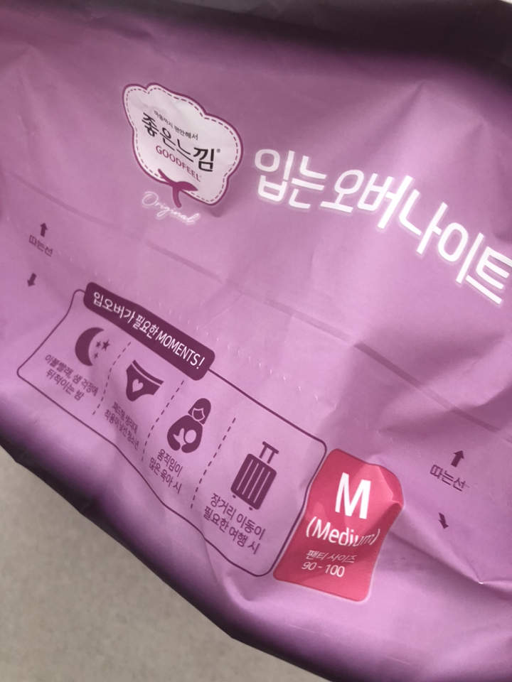 좋은느낌 입는 오버나이트 팬티형 생리대 3개 에어핏쿠션 중형 날개형