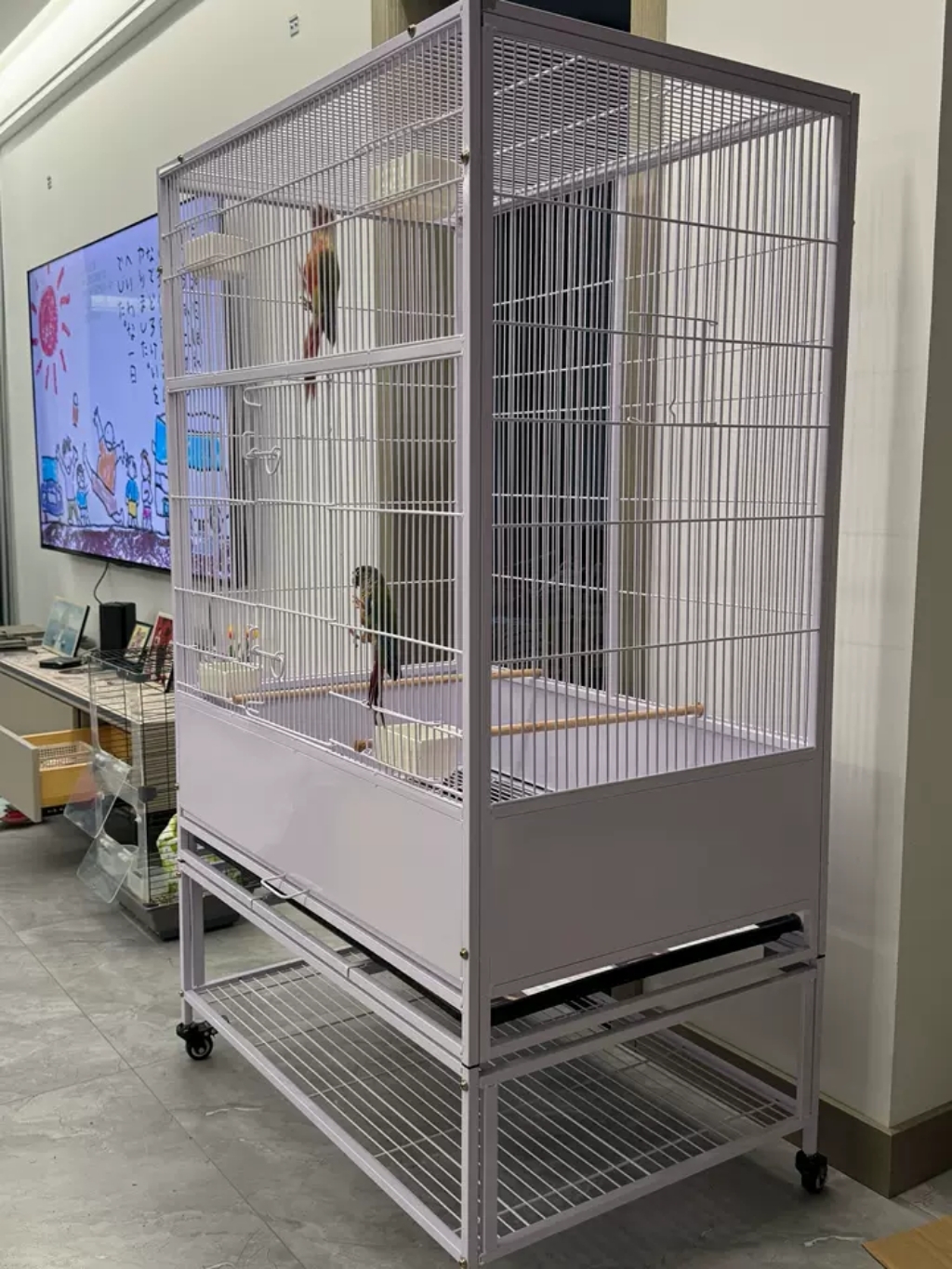 [버드빌] 대형 앵무새 새장 사육장 친칠라 슈가글라이더 다람쥐 이동식 날림장 놀이터, 1개, 03 중형+선반 화이트