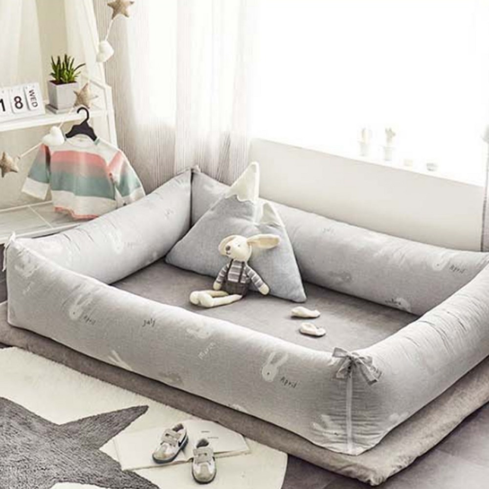 쉬즈홈 순면 가드 범퍼 쿠션 커버 + 솜 바디필로우, 모던그리드 아이보리