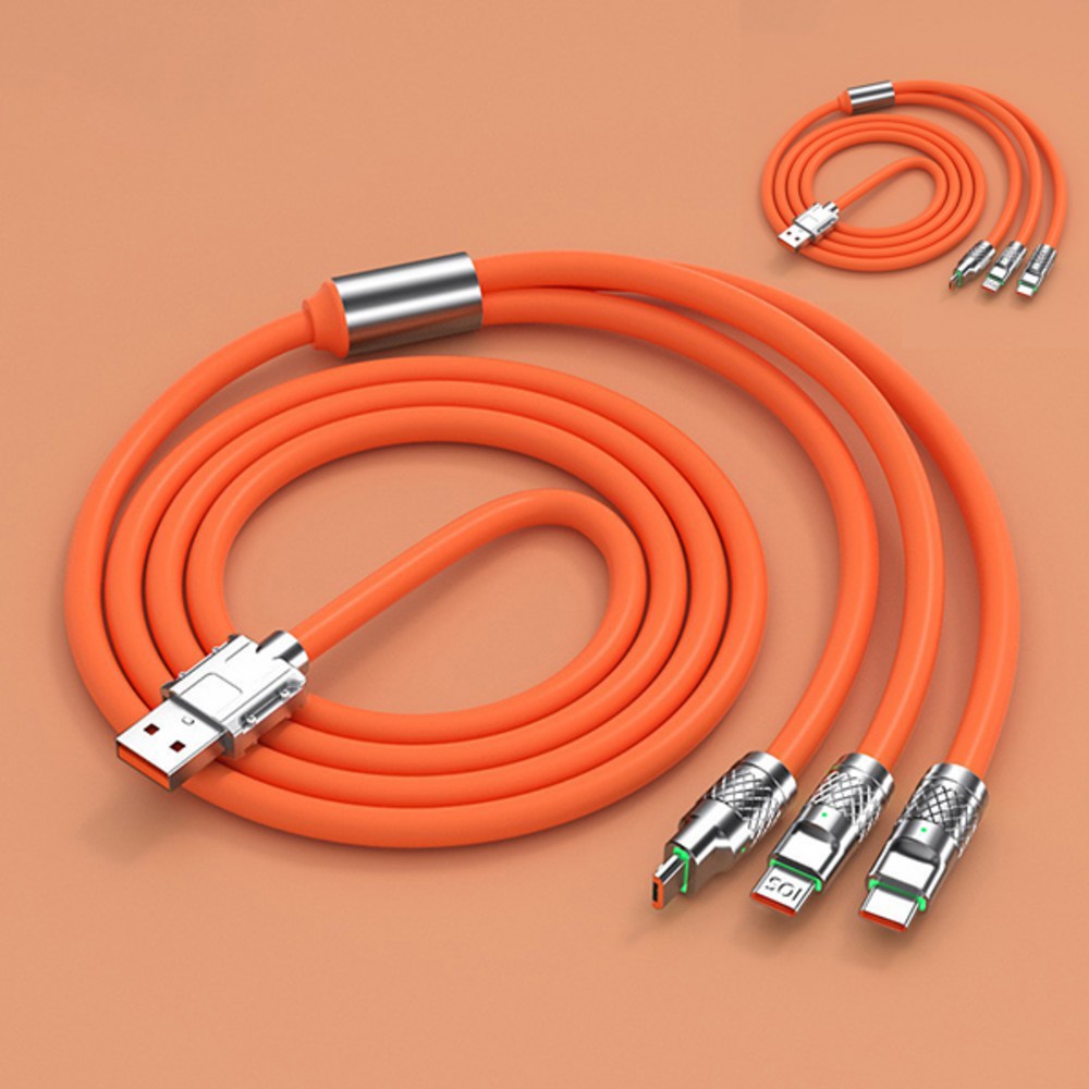 치프몰 1+1 120w 고속충전 3 in 1 멀티 케이블, 2개, 옐로우, 2m