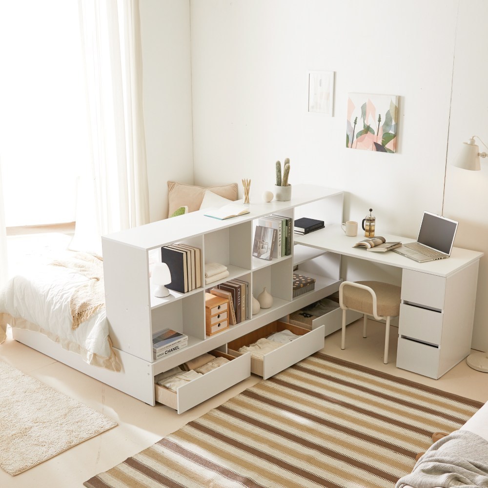 심바 파티션책장 수납침대 책상SET: 공간의 혁신을 선사하다 침대책상세트