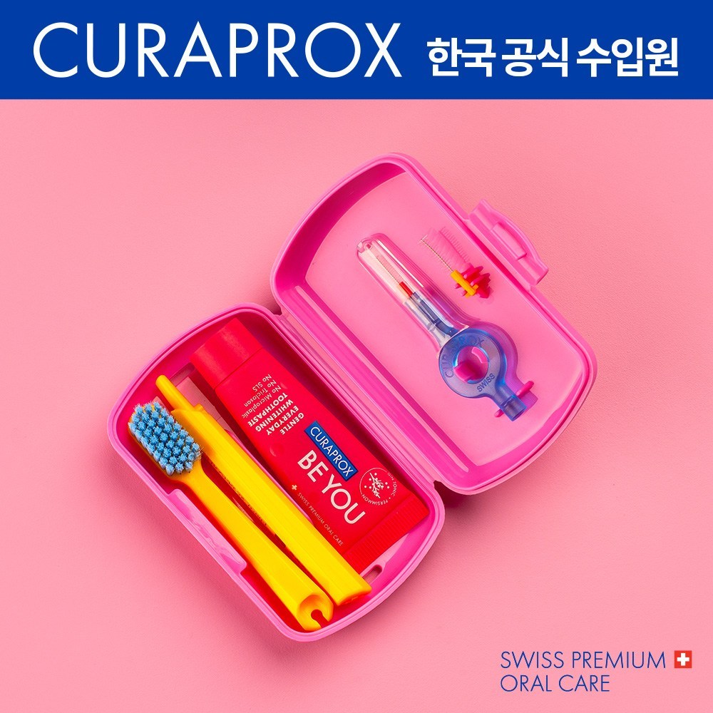 큐라프록스 트래블세트 (CS5460칫솔+비유치약+치간칫솔) 여행용 휴대용칫솔, 핑크, 1개입, 1개