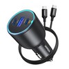 UGREEN 유그린 130W PD QC 3포트 시거잭 차량용 멀티 고속충전기 C+C+U 1m C-C 100w 케이블 세트, CD293, Black
