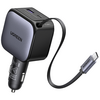 UGREEN 유그린 145W 차량용 릴타입 시거잭 고속 충전기 일체형 4포트 멀티충전기 C타입 3구+USB A 1구 시거잭 어댑터 빌트인 케이블 갤럭시 S25 S24 Ultra호환, Black, EC604
